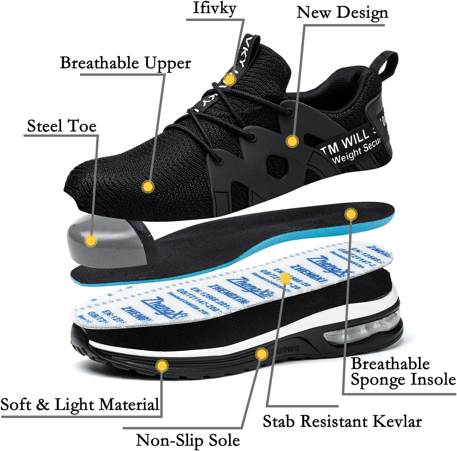 Steel Toe Shoes for Women Lightweight Air Cushion Breathable Work Shoes Comfortable Puncture Proof Slip Resistant Safety Shoes Indestructible Composite Toe Sneakers Industrial Footwear