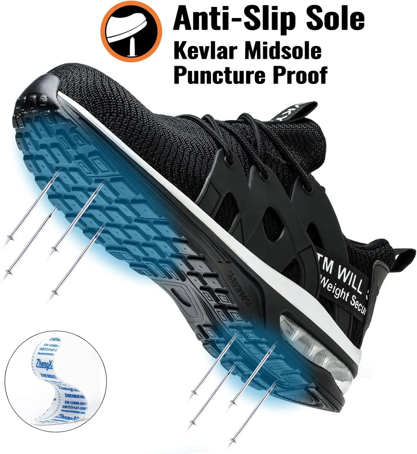 Steel Toe Shoes for Women Lightweight Air Cushion Breathable Work Shoes Comfortable Puncture Proof Slip Resistant Safety Shoes Indestructible Composite Toe Sneakers Industrial Footwear