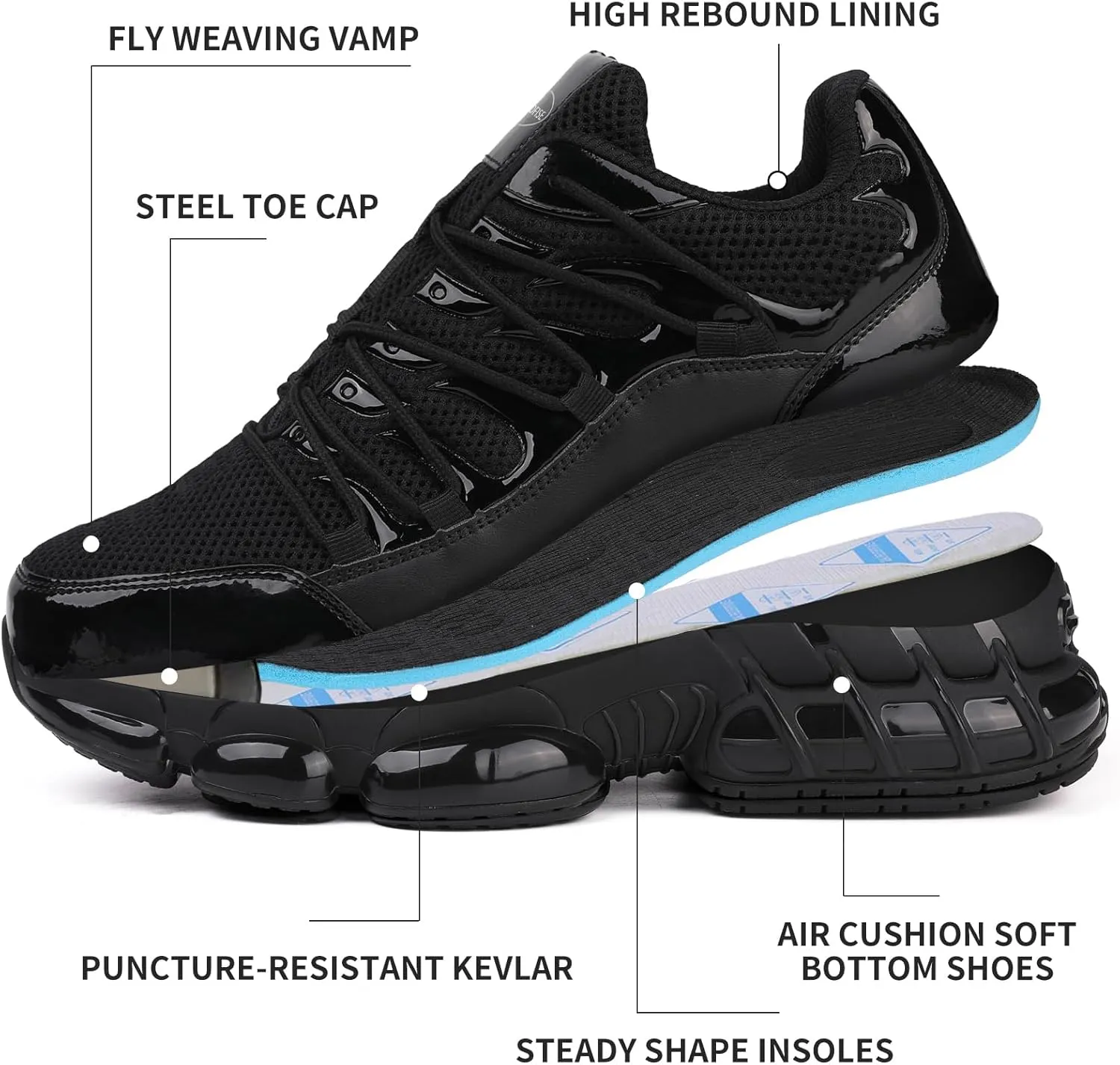 Steel Toe Work Shoes for Men Women Safety Composite Toe Sneakers Lightweight Comfortable Black Wide Utility Indestructible Industrial Construction Shoes Zapatos de seguridad para Hombres Mujer
