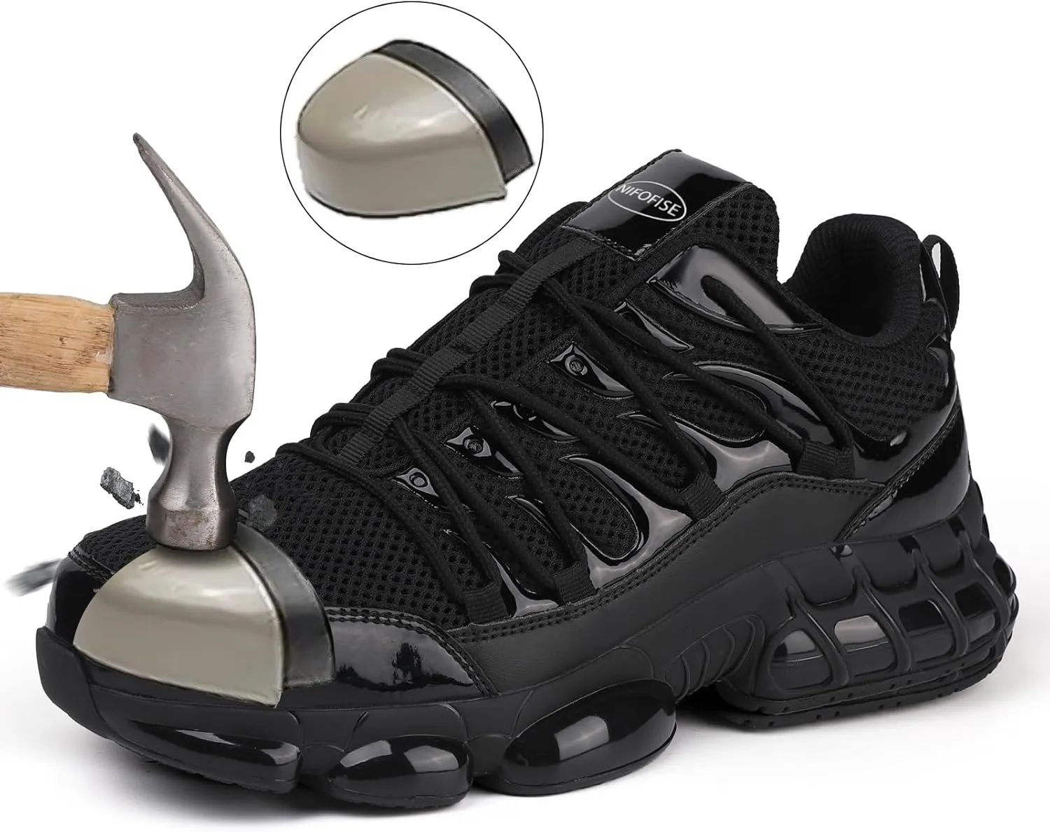 Steel Toe Work Shoes for Men Women Safety Composite Toe Sneakers Lightweight Comfortable Black Wide Utility Indestructible Industrial Construction Shoes Zapatos de seguridad para Hombres Mujer