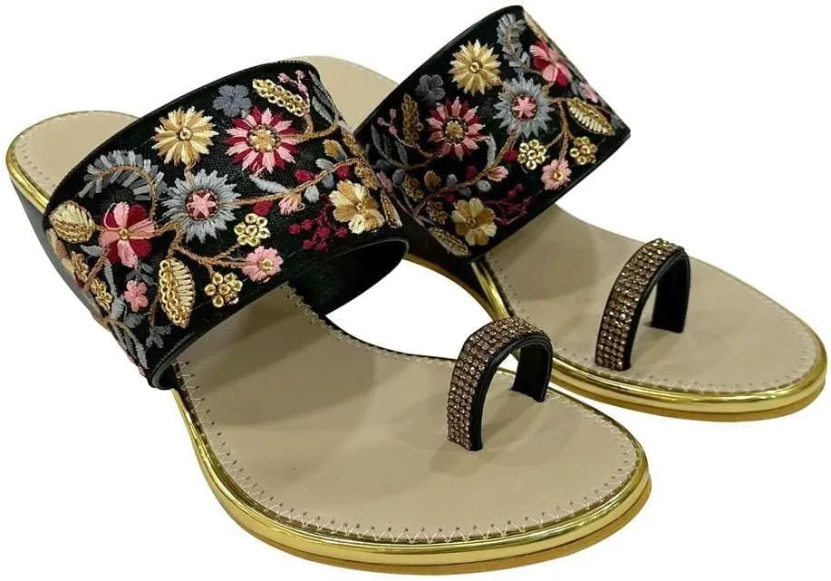Stop n Style Women's Ethnic Wedge Sandal Ring Toe Slippers Casual Summer Vacation Flip Flop Sandals for Women