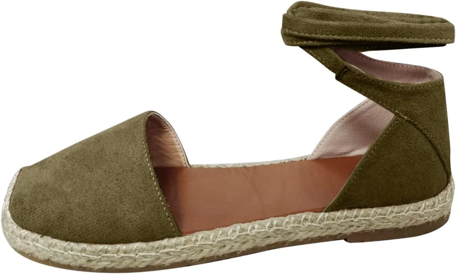Strap Up Sandals Dressy Summer Flat for Women Spring Retro Work Office 2024 Solid Beach Falt Ladies Trendy Cover Heel, 7, Black,khaki,pink,army Green