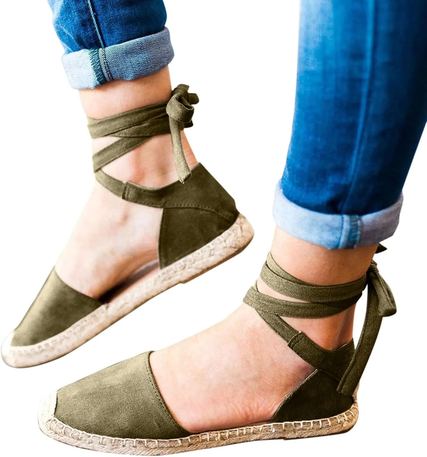 Strap Up Sandals Dressy Summer Flat for Women Spring Retro Work Office 2024 Solid Beach Falt Ladies Trendy Cover Heel, 7, Black,khaki,pink,army Green