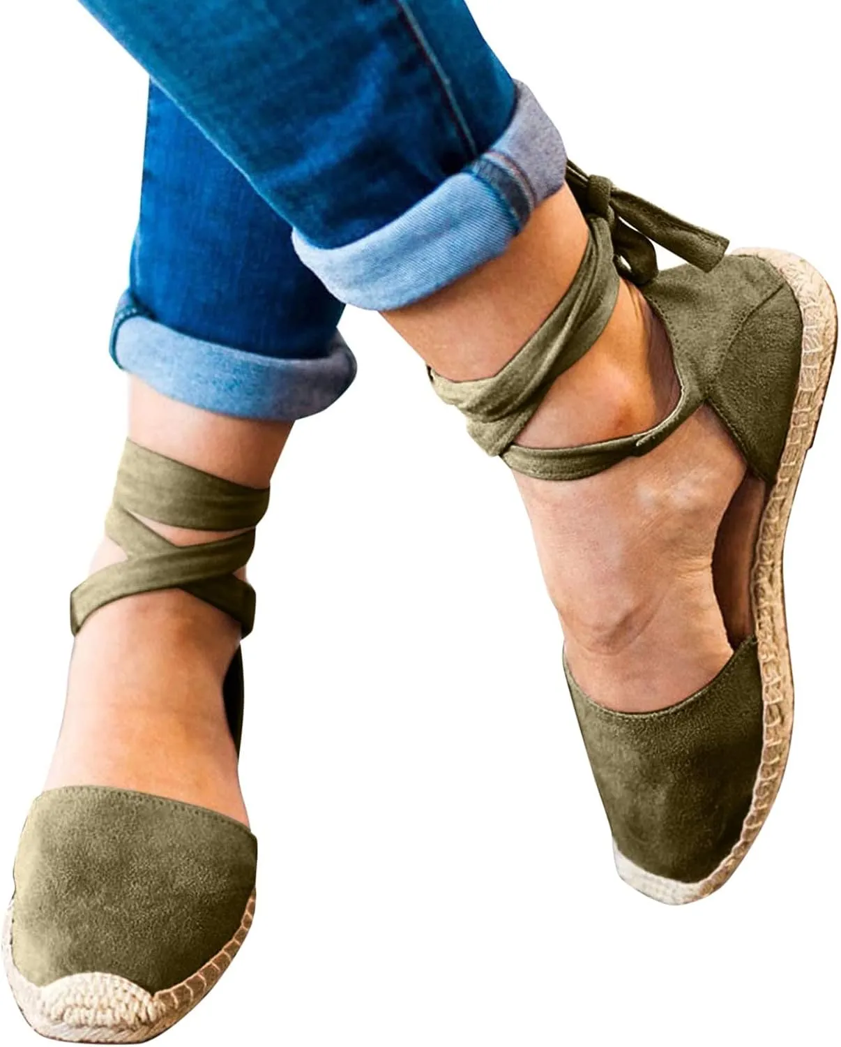 Strap Up Sandals Dressy Summer Flat for Women Spring Retro Work Office 2024 Solid Beach Falt Ladies Trendy Cover Heel, 7, Black,khaki,pink,army Green