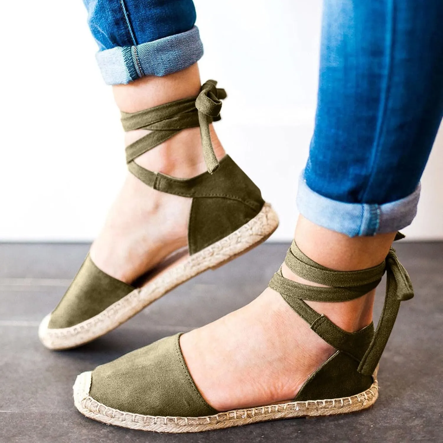 Strap Up Sandals Dressy Summer Flat for Women Spring Retro Work Office 2024 Solid Beach Falt Ladies Trendy Cover Heel, 7, Black,khaki,pink,army Green