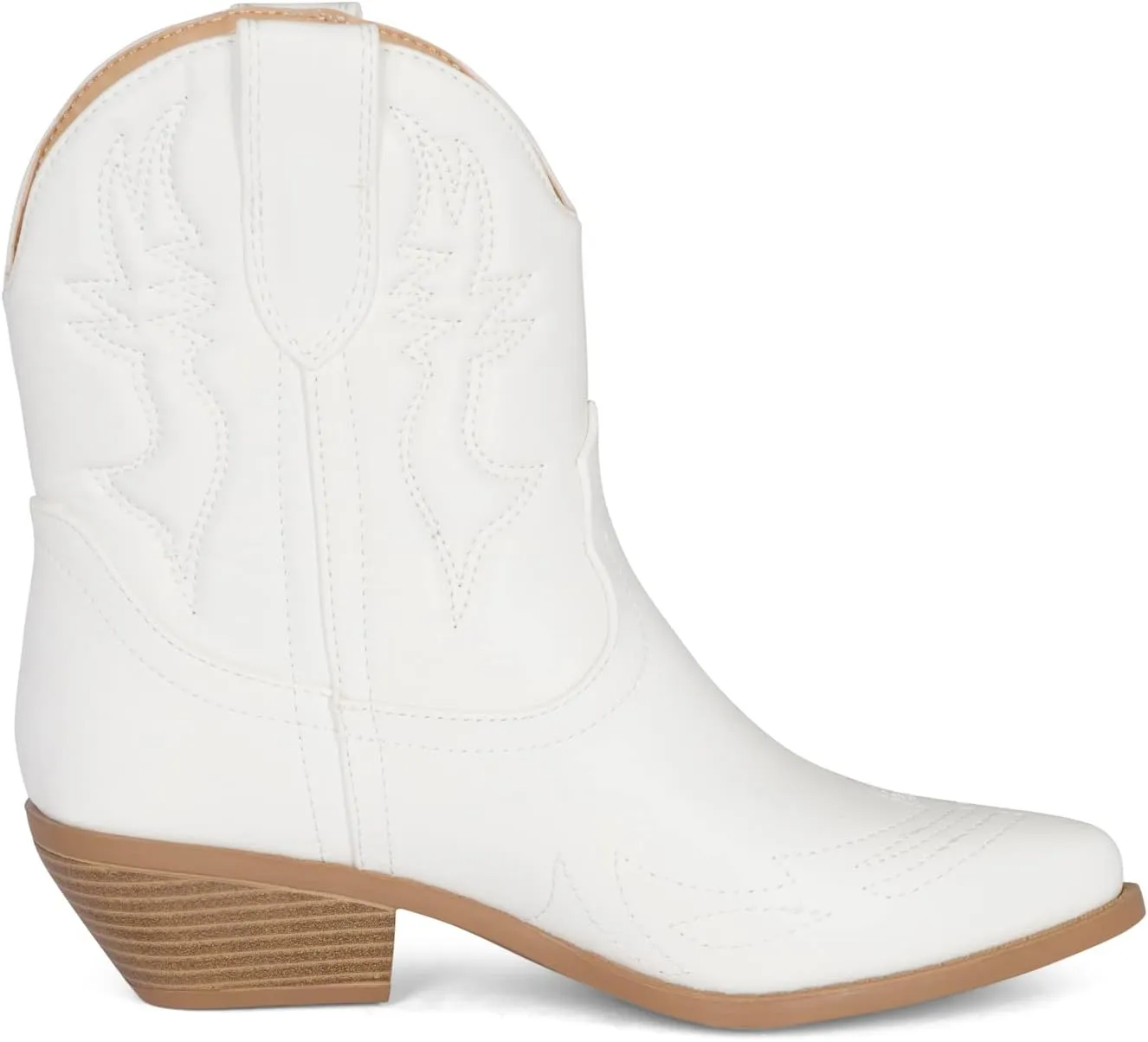 STYLISH S BUCK Women's Western Cowboy Ankle Boots – Pointed Toe, Low Stacked Heel, Slip-On, Stitched Design, Synthetic PU, Comfortable Cowgirl Booties for Western Fashion/Outdoor Wear