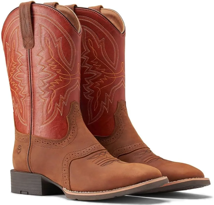 SUREWAY Cowboy Boots For Men - Mens Square Toe Western Boot,Oil/Slip Resistant,Durable Fashionable Classic Pull on 10 Inch Wellington Boots - Soft Toe Work Boots