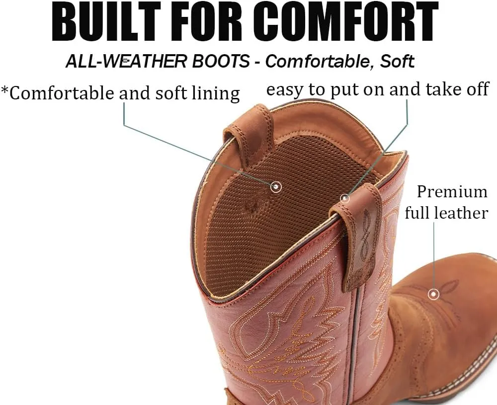 SUREWAY Cowboy Boots For Men - Mens Square Toe Western Boot,Oil/Slip Resistant,Durable Fashionable Classic Pull on 10 Inch Wellington Boots - Soft Toe Work Boots