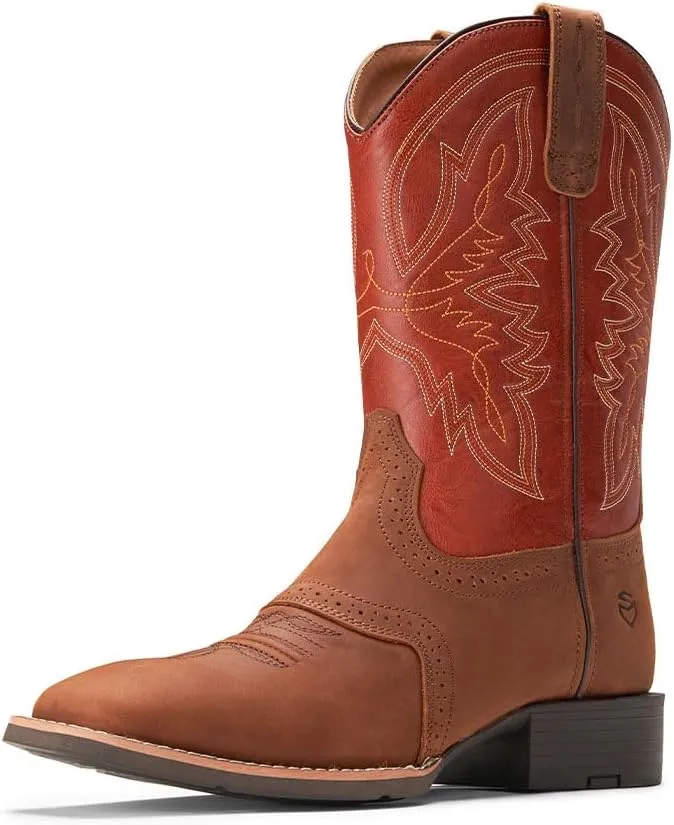 SUREWAY Cowboy Boots For Men - Mens Square Toe Western Boot,Oil/Slip Resistant,Durable Fashionable Classic Pull on 10 Inch Wellington Boots - Soft Toe Work Boots