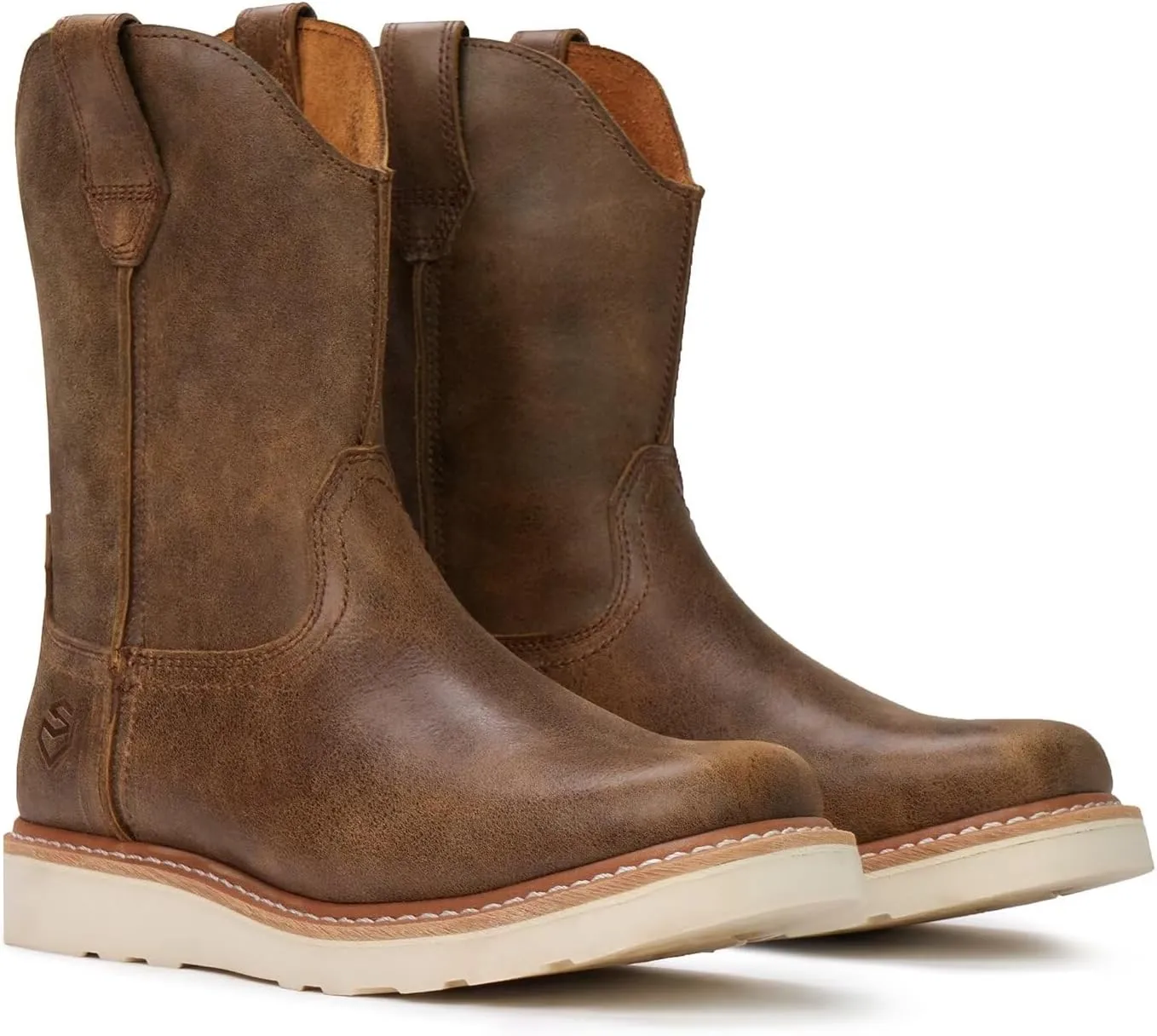 SUREWAY Men's Western Boots - Square-Toe Work Boots for Men,Pull-On Wellington Boots,Extremely Comfortable Durable Proved,Soft Toe Cowboy Boot,Superior Oil/Slip Resistant,Thicker Imported Leather