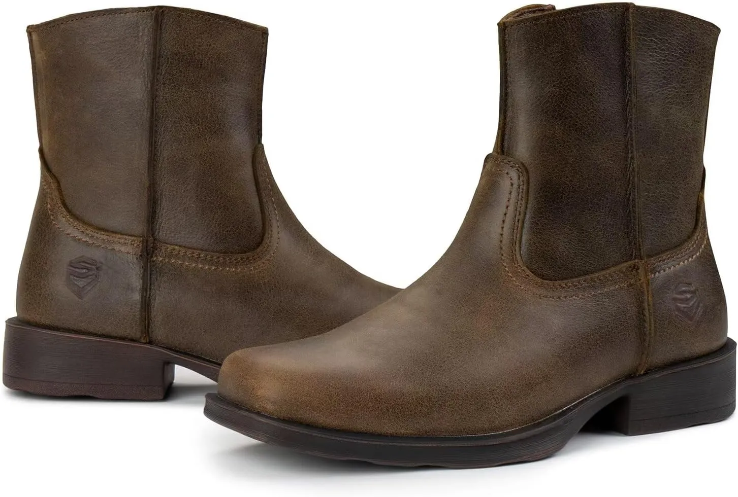 SUREWAY Mens Western Chelsea Cowboy Boots, Square Toe Casual/Work/Dress Boots, Ankle Length, Retro Stylish, Durable Comfortable, All-Weather