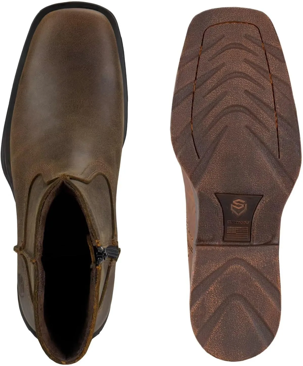 SUREWAY Mens Western Chelsea Cowboy Boots, Square Toe Casual/Work/Dress Boots, Ankle Length, Retro Stylish, Durable Comfortable, All-Weather