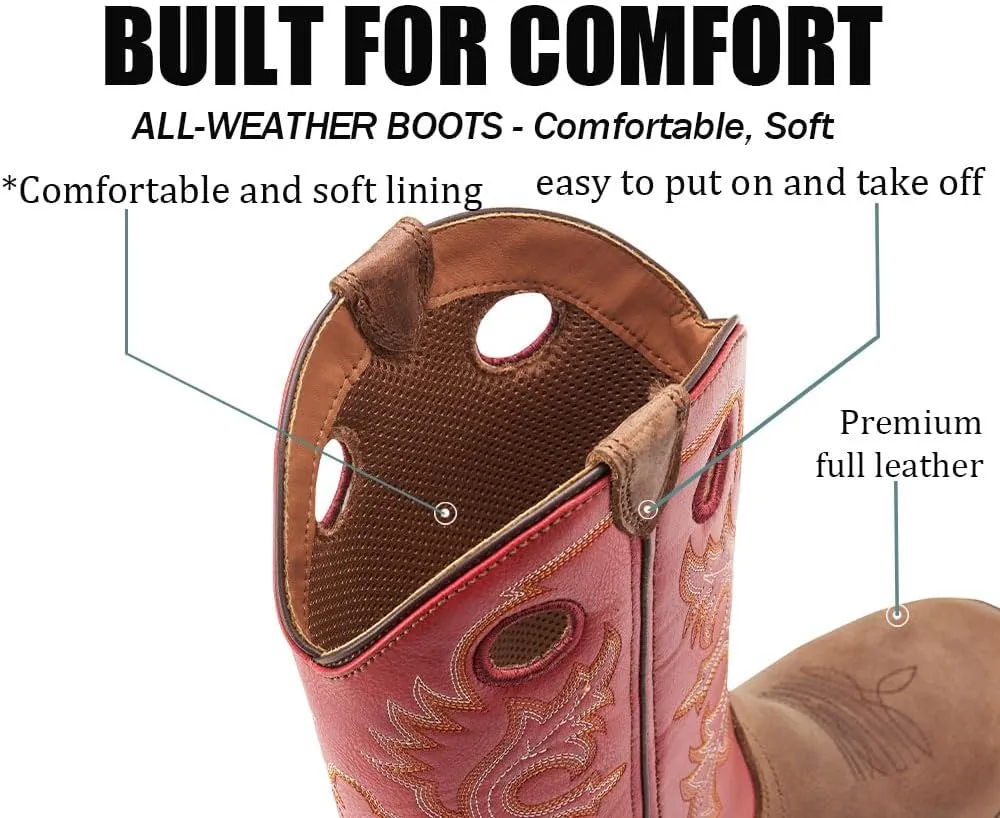SUREWAY Western Boots For Men - Mens Square Toe Cowboy Boot,Oil/Slip Resistant,Durable Fashionable Classic Pull on 10 Inch Boots Mid Calf Wellington Boots