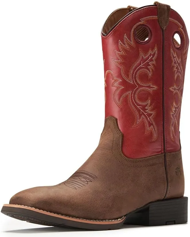 SUREWAY Western Boots For Men - Mens Square Toe Cowboy Boot,Oil/Slip Resistant,Durable Fashionable Classic Pull on 10 Inch Boots Mid Calf Wellington Boots