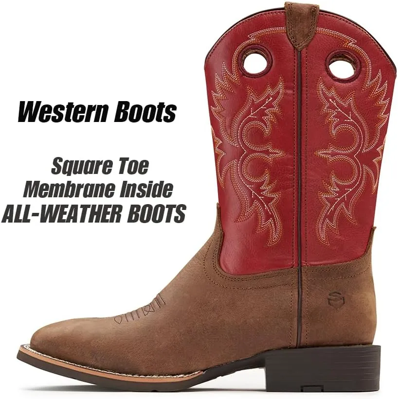 SUREWAY Western Boots For Men - Mens Square Toe Cowboy Boot,Oil/Slip Resistant,Durable Fashionable Classic Pull on 10 Inch Boots Mid Calf Wellington Boots
