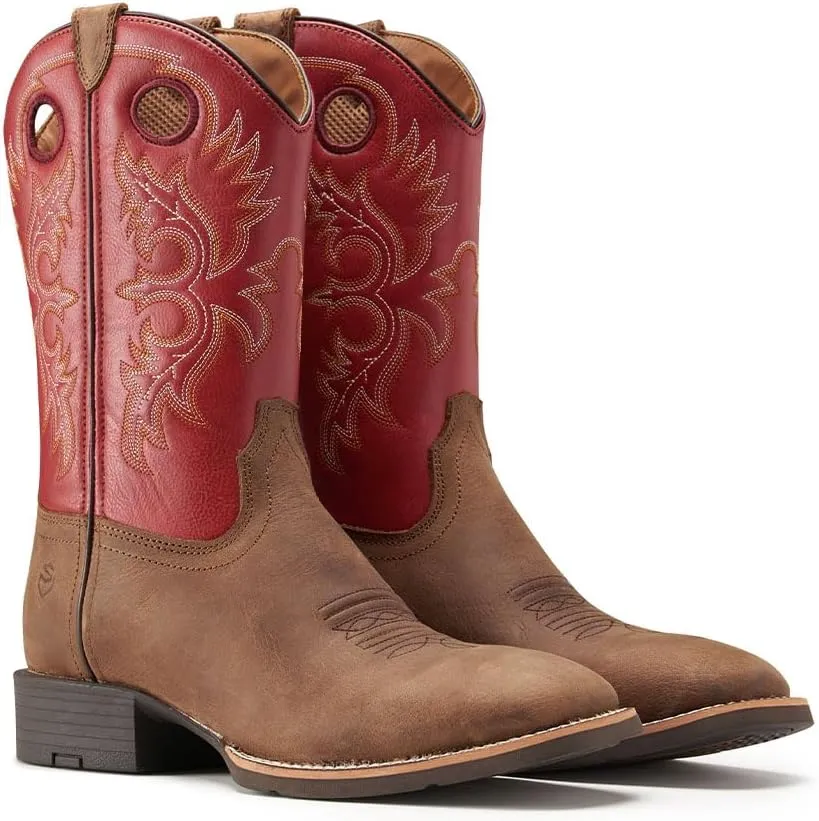 SUREWAY Western Boots For Men - Mens Square Toe Cowboy Boot,Oil/Slip Resistant,Durable Fashionable Classic Pull on 10 Inch Boots Mid Calf Wellington Boots