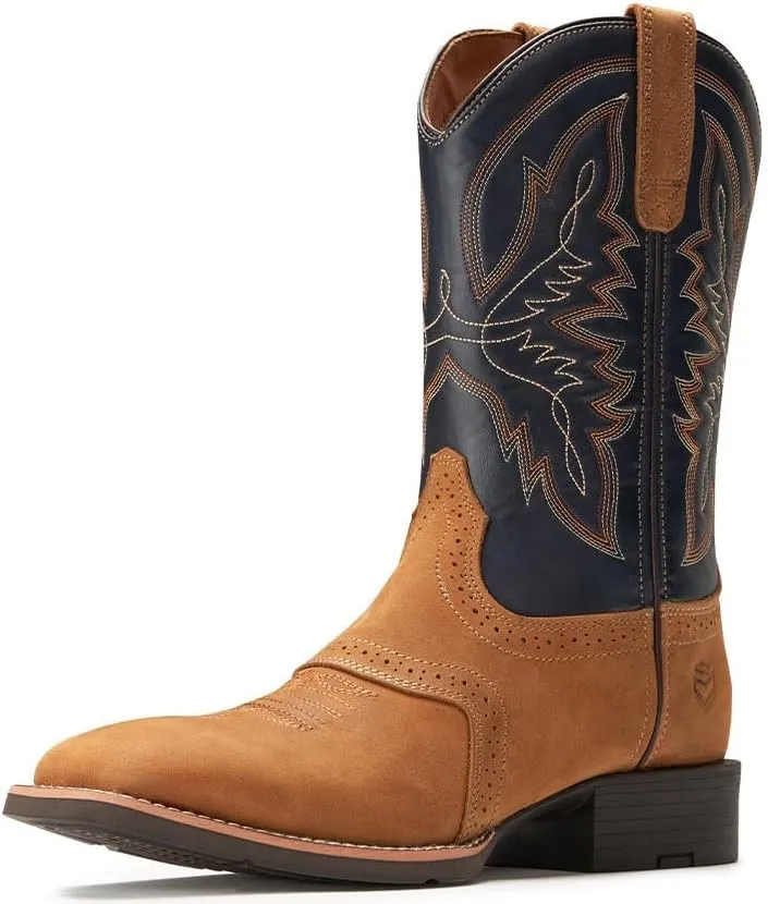 SUREWAY Western Boots For Men - Mens Square Toe Cowboy Boot,Oil/Slip Resistant,Durable Fashionable Classic Pull on 10 Inch Wellington Boots - Soft Toe Work Boots