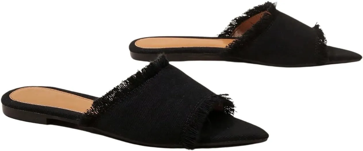 SweatyRocks Women's Mules for Women Raw Trim Open Toe Flats Dressy Work Shoes