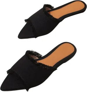 SweatyRocks Women's Mules for Women Raw Trim Open Toe Flats Dressy Work Shoes