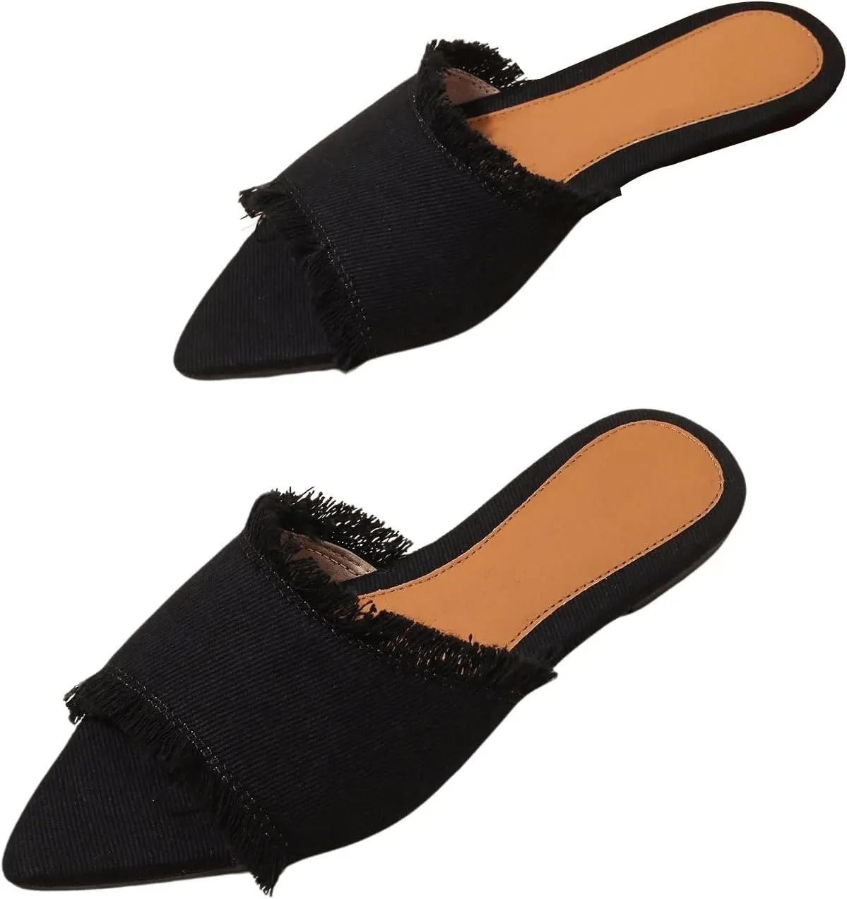 SweatyRocks Women's Mules for Women Raw Trim Open Toe Flats Dressy Work Shoes