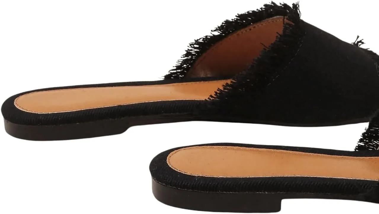 SweatyRocks Women's Mules for Women Raw Trim Open Toe Flats Dressy Work Shoes