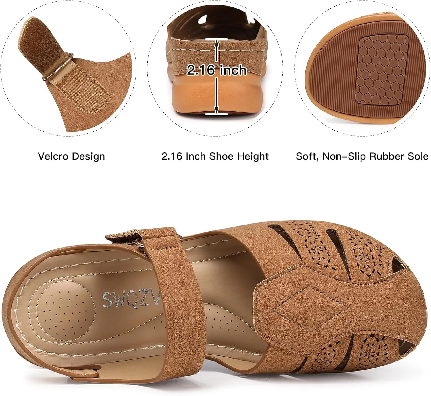 SWQZVT Women Comfortable Flat Sandals: Closed Toe Dressy Summer Sandal - Fisherman Hollow Out Walking Sandals