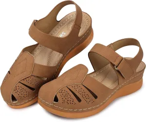 SWQZVT Women Comfortable Flat Sandals: Closed Toe Dressy Summer Sandal - Fisherman Hollow Out Walking Sandals