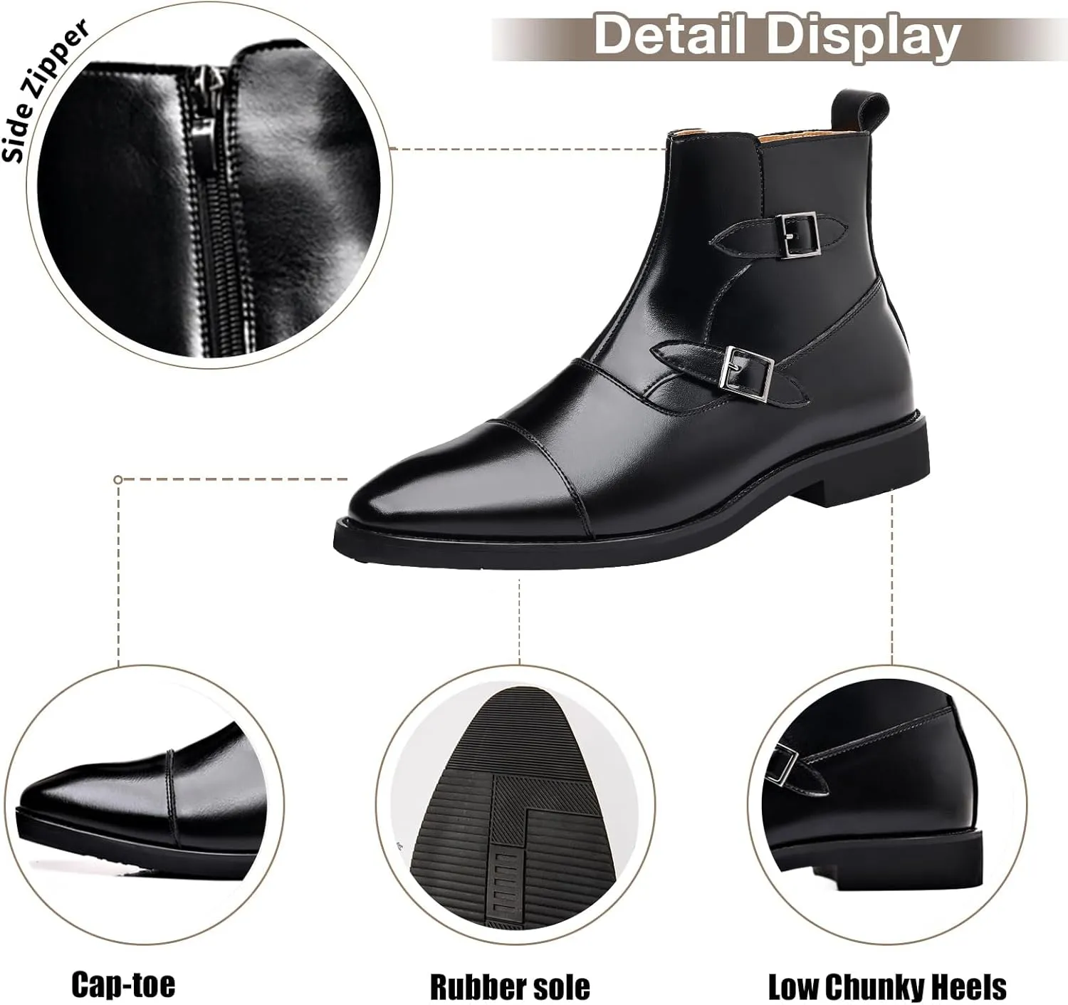 SYNTHESIS Men's Cap Toe Brogues Chelsea Boots with Side Zipper,High or Mid Top Slip On Black Ankle Boot for Men
