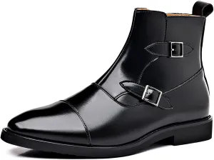 SYNTHESIS Men's Cap Toe Brogues Chelsea Boots with Side Zipper,High or Mid Top Slip On Black Ankle Boot for Men