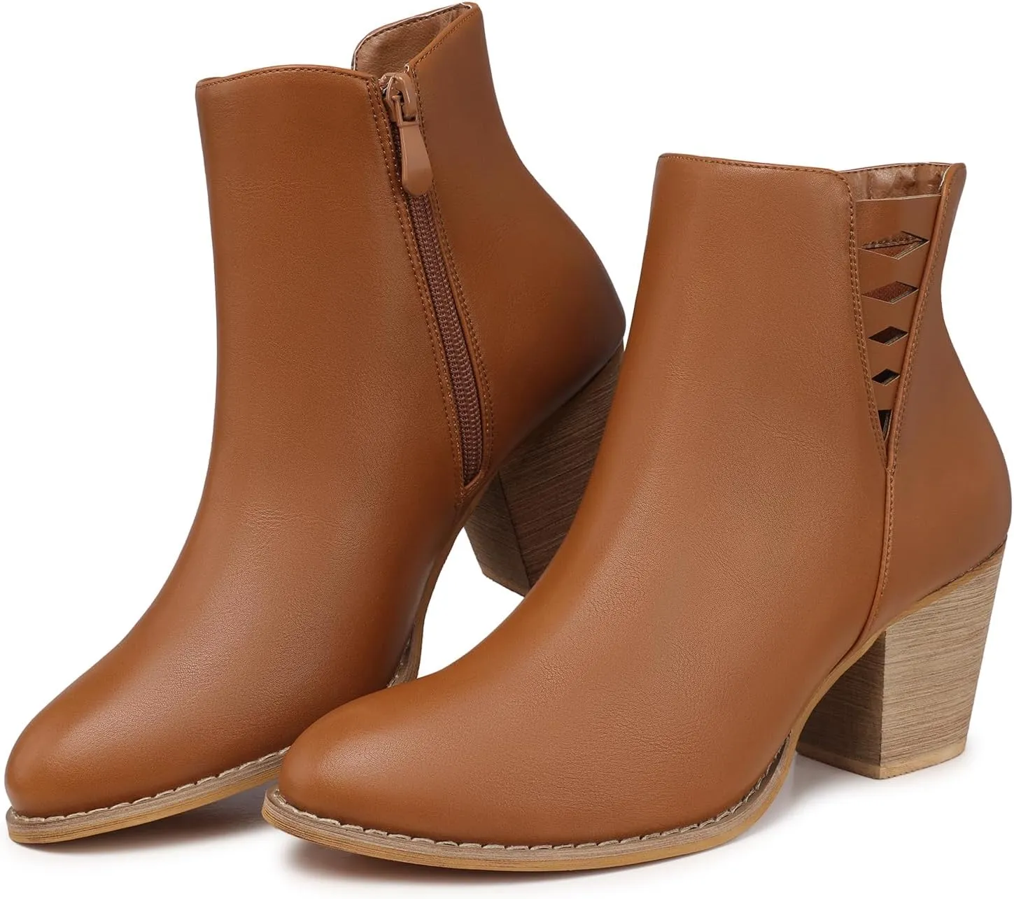 TEMOFON Ankle Boots for Women Booties: Suede Short Boot with Chunky Low Heel, Almond Toe Comfortable Dressy Shoes Side Zipper 2024 Trendy Fall