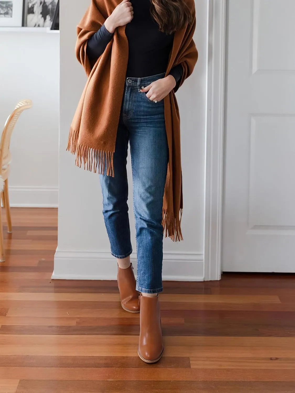 TEMOFON Ankle Boots for Women Booties: Suede Short Boot with Chunky Low Heel, Almond Toe Comfortable Dressy Shoes Side Zipper 2024 Trendy Fall