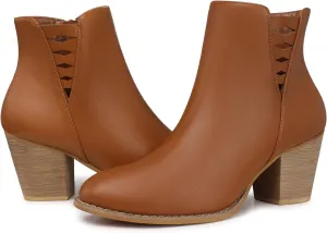 TEMOFON Ankle Boots for Women Booties: Suede Short Boot with Chunky Low Heel, Almond Toe Comfortable Dressy Shoes Side Zipper 2024 Trendy Fall