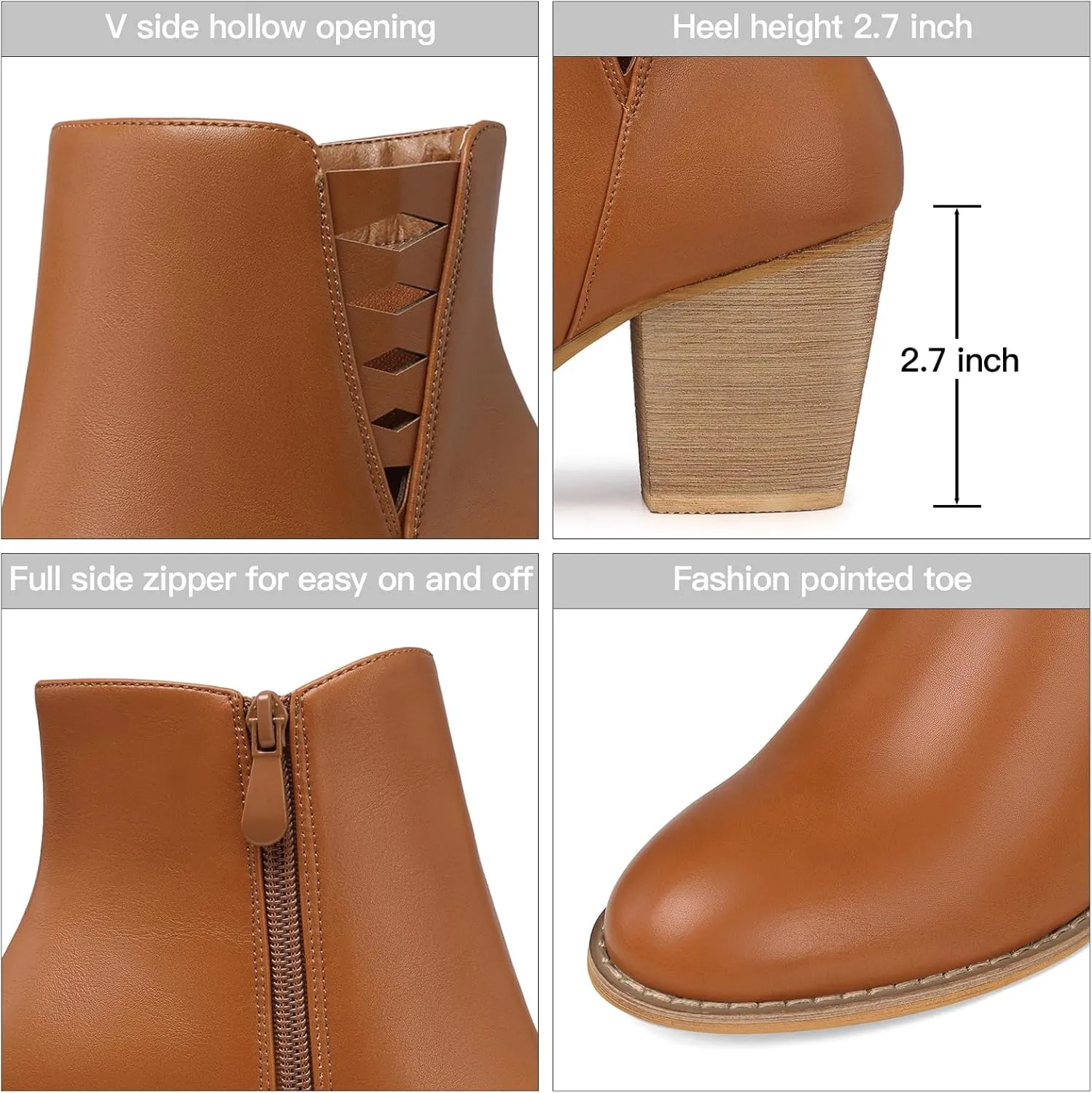 TEMOFON Ankle Boots for Women Booties: Suede Short Boot with Chunky Low Heel, Almond Toe Comfortable Dressy Shoes Side Zipper 2024 Trendy Fall