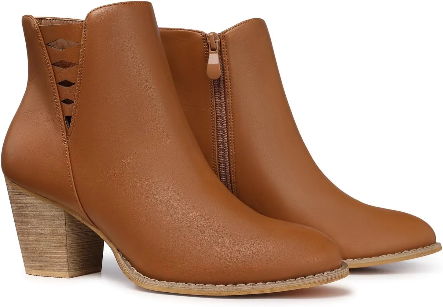 TEMOFON Ankle Boots for Women Booties: Suede Short Boot with Chunky Low Heel, Almond Toe Comfortable Dressy Shoes Side Zipper 2024 Trendy Fall