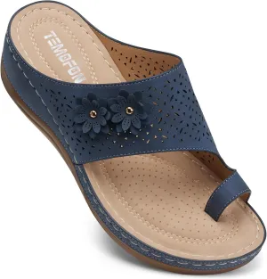 TEMOFON Flip Flops for Women Dressy: Comfortable Sandals for Women - Walking Summer Slip On Casual Bohemian Flower Thong Sandal