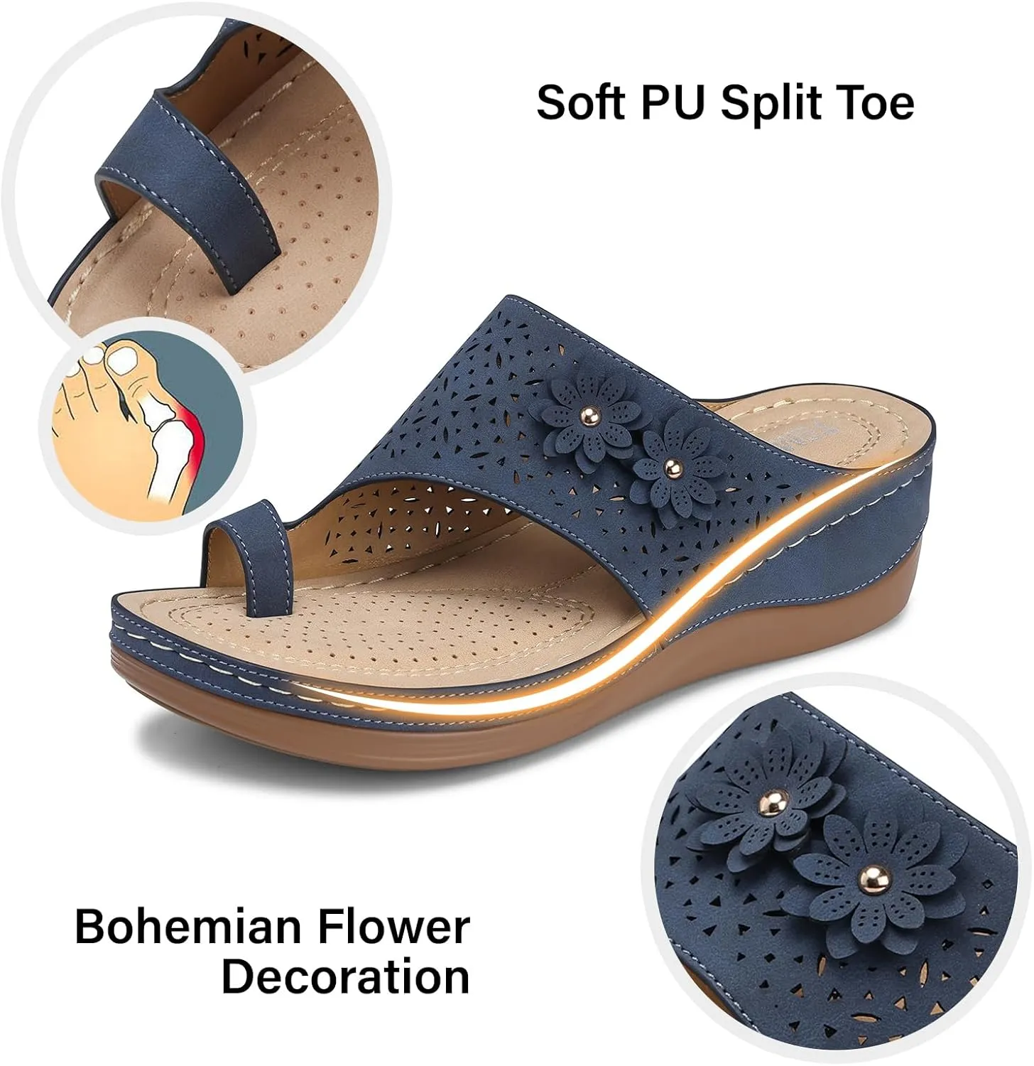 TEMOFON Flip Flops for Women Dressy: Comfortable Sandals for Women - Walking Summer Slip On Casual Bohemian Flower Thong Sandal
