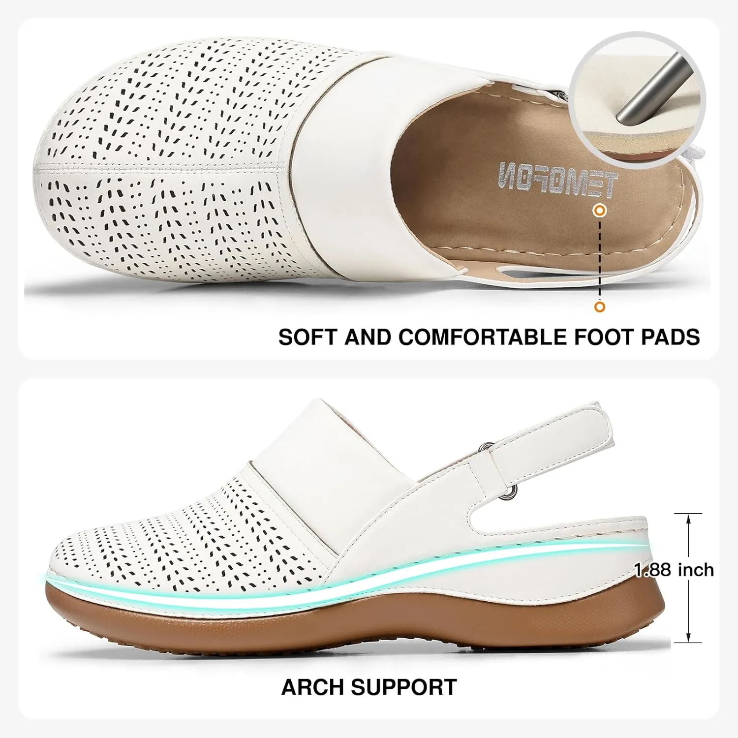 TEMOFON Shoes for Women Clogs Sandals: Comfortable Closed Toe Wedge Shoes Sling-Back Walking Mules with Arch Support