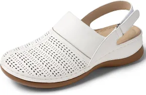 TEMOFON Shoes for Women Clogs Sandals: Comfortable Closed Toe Wedge Shoes Sling-Back Walking Mules with Arch Support