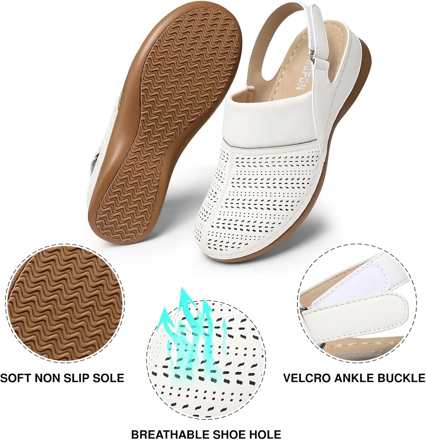 TEMOFON Shoes for Women Clogs Sandals: Comfortable Closed Toe Wedge Shoes Sling-Back Walking Mules with Arch Support