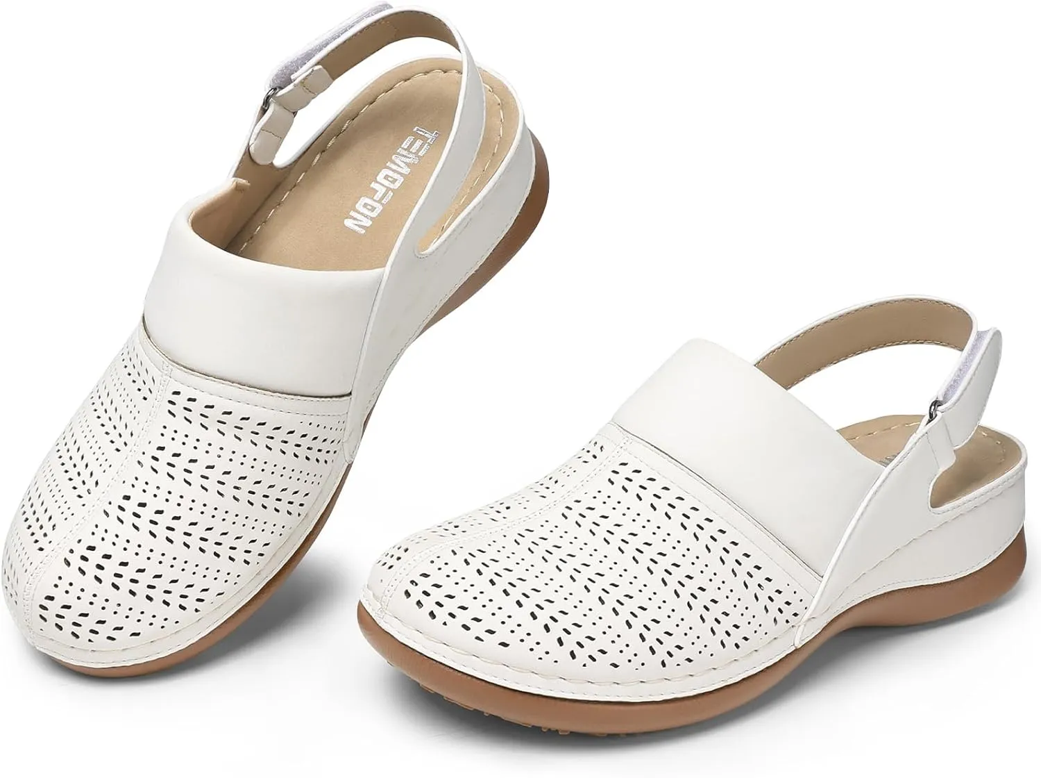 TEMOFON Shoes for Women Clogs Sandals: Comfortable Closed Toe Wedge Shoes Sling-Back Walking Mules with Arch Support