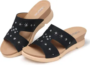TEMOFON Wedge Sandals for Women Dressy: Summer Hollow Out Flowers with Rhinestone - Womens Comfortable Low Wedges Walking Platform Sandal