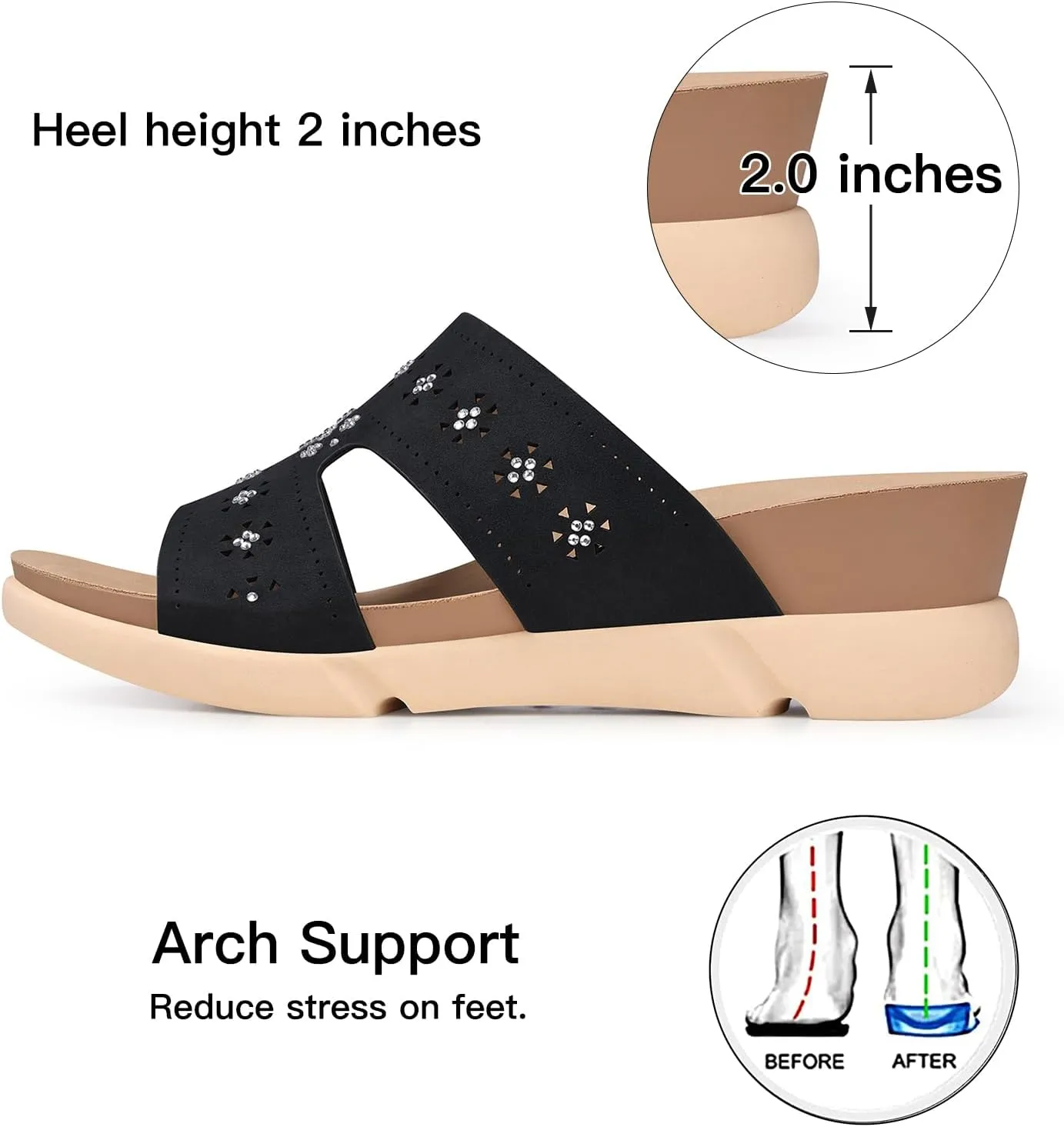 TEMOFON Wedge Sandals for Women Dressy: Summer Hollow Out Flowers with Rhinestone - Womens Comfortable Low Wedges Walking Platform Sandal