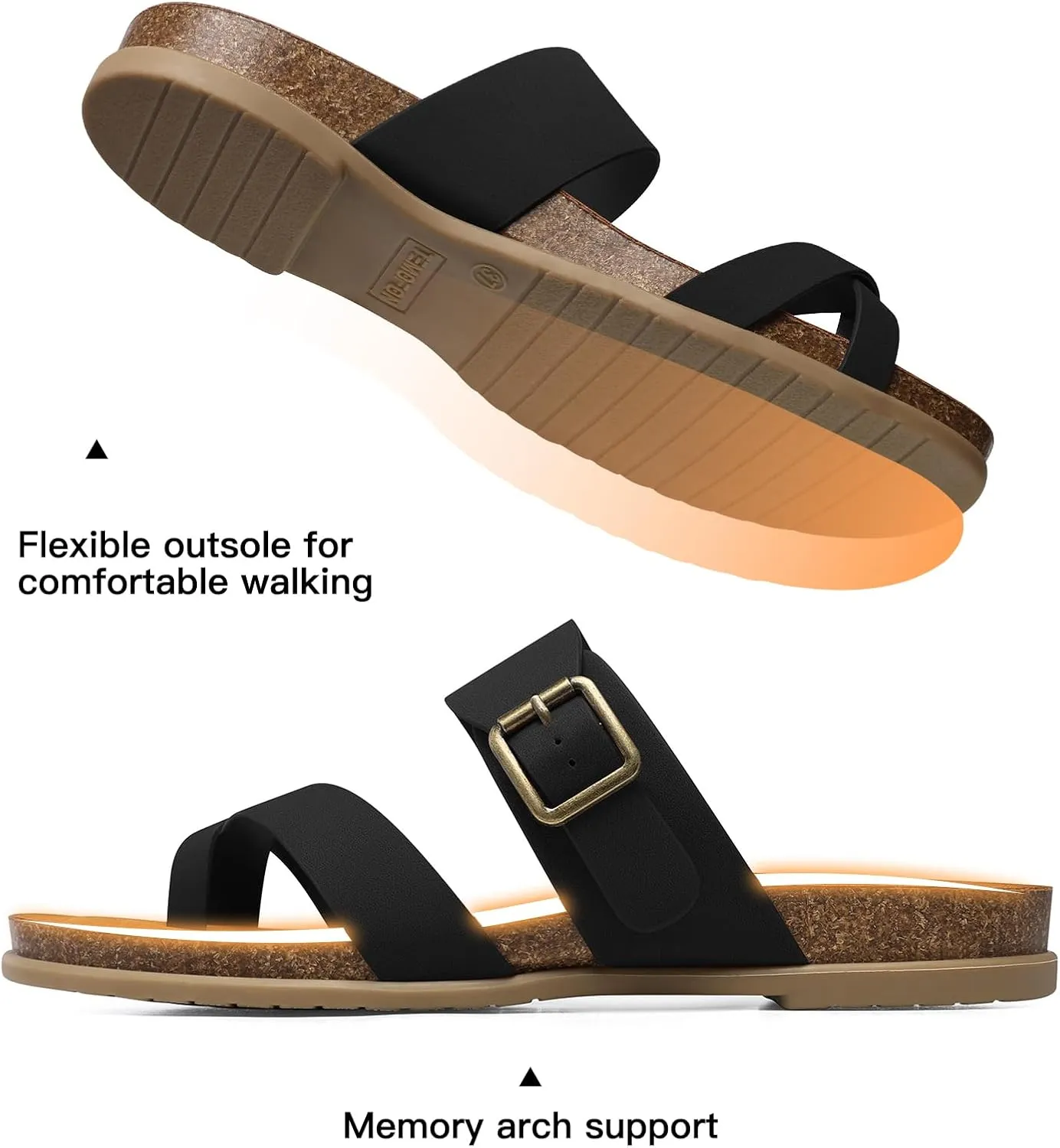 TEMOFON Womens Flat Sandals with Arch Support Adjustable Straps Comfortable Summer Walking Casual Flip Flops Size 5-11