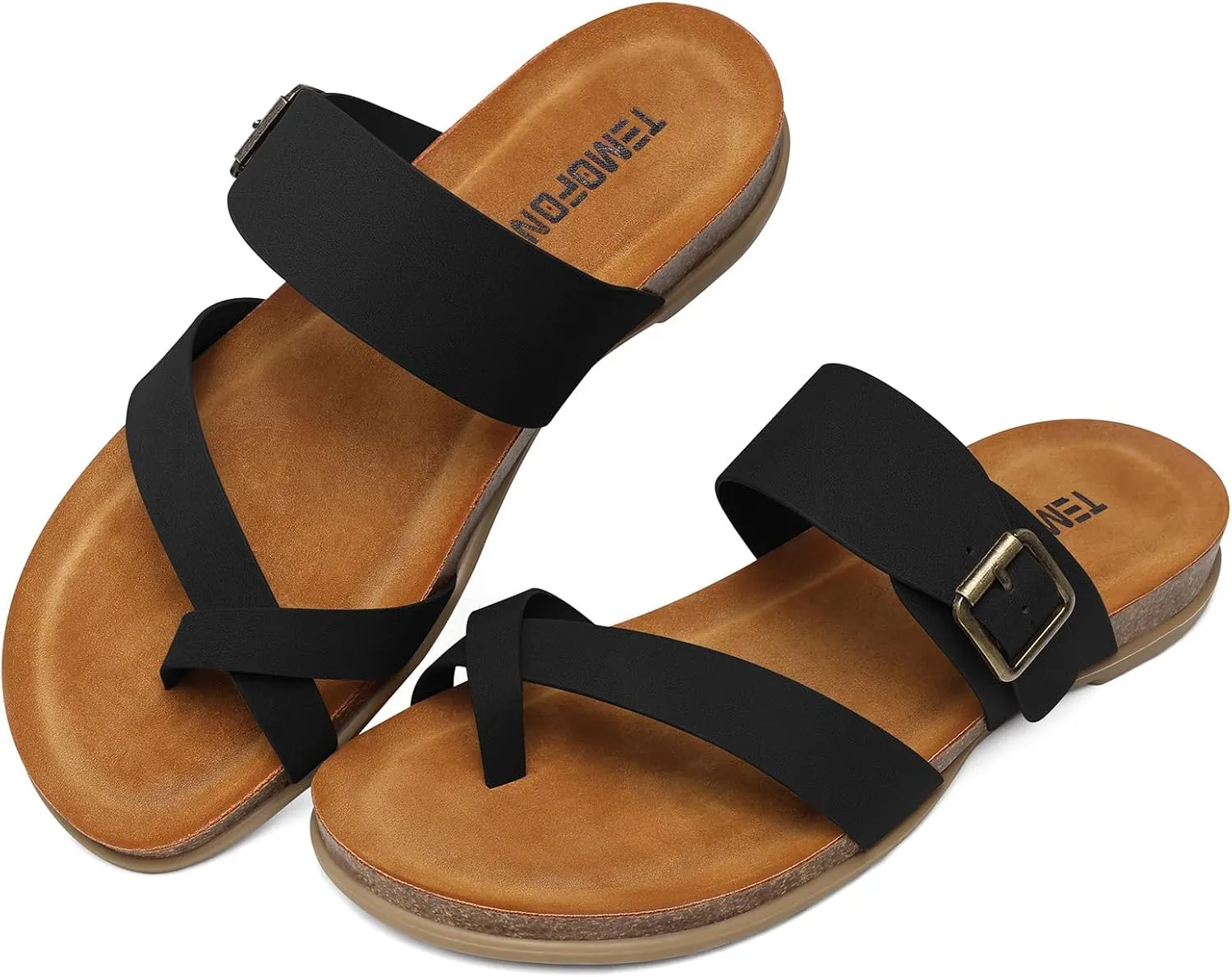 TEMOFON Womens Flat Sandals with Arch Support Adjustable Straps Comfortable Summer Walking Casual Flip Flops Size 5-11