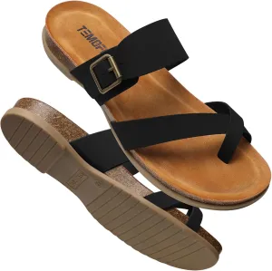 TEMOFON Womens Flat Sandals with Arch Support Adjustable Straps Comfortable Summer Walking Casual Flip Flops Size 5-11