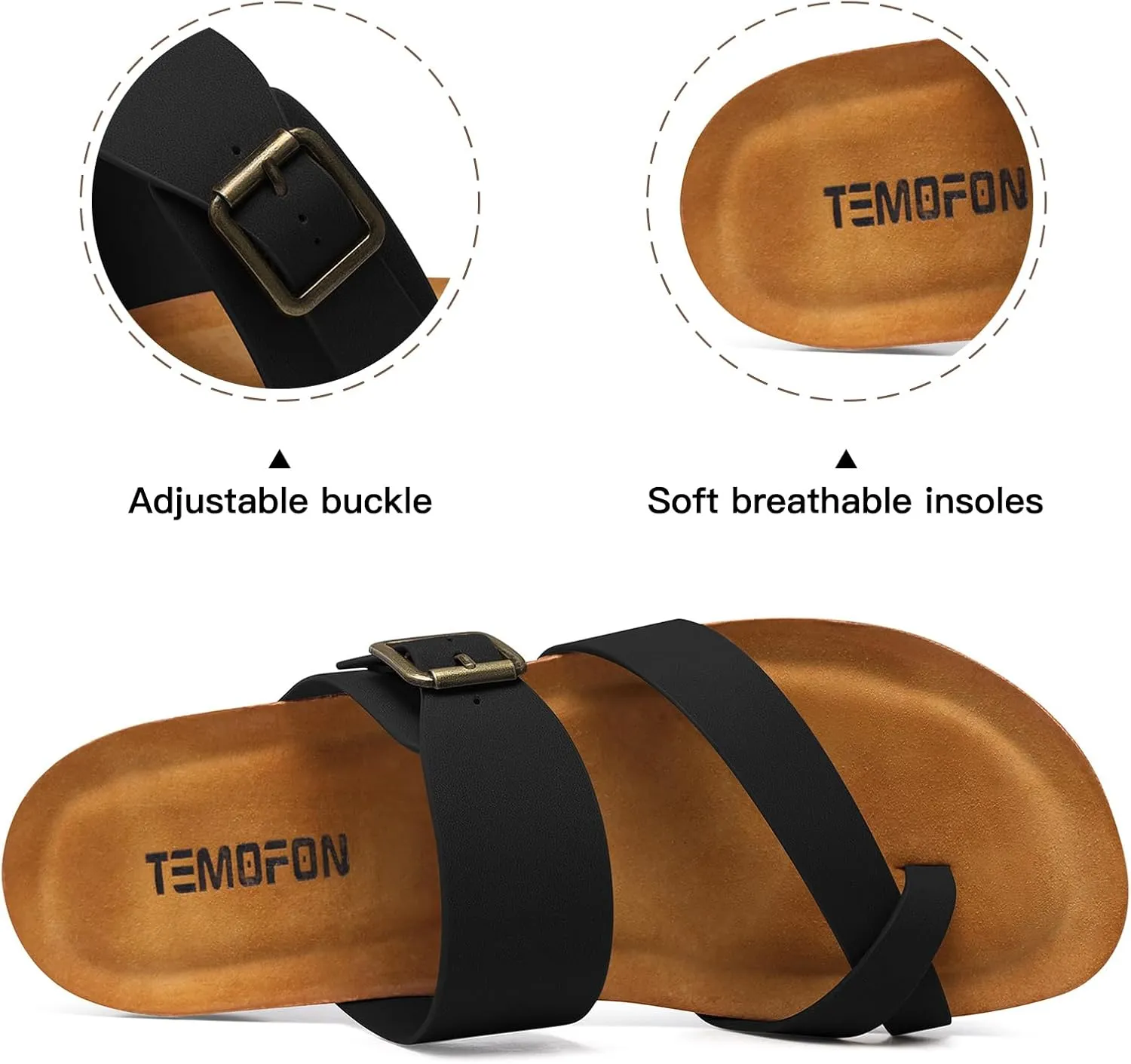 TEMOFON Womens Flat Sandals with Arch Support Adjustable Straps Comfortable Summer Walking Casual Flip Flops Size 5-11