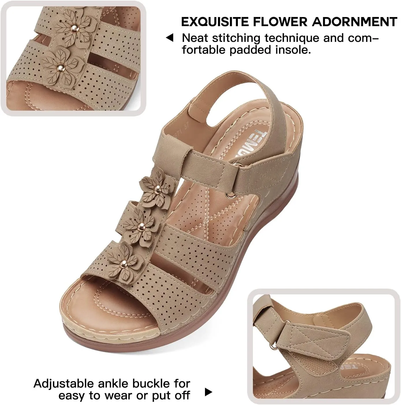 TEMOFON Womens Sandals Wedge Platform: Summer Ankle Strap Open Toe Wedge - Dressy Sandals Women - Comfortable Walking Low Sandal