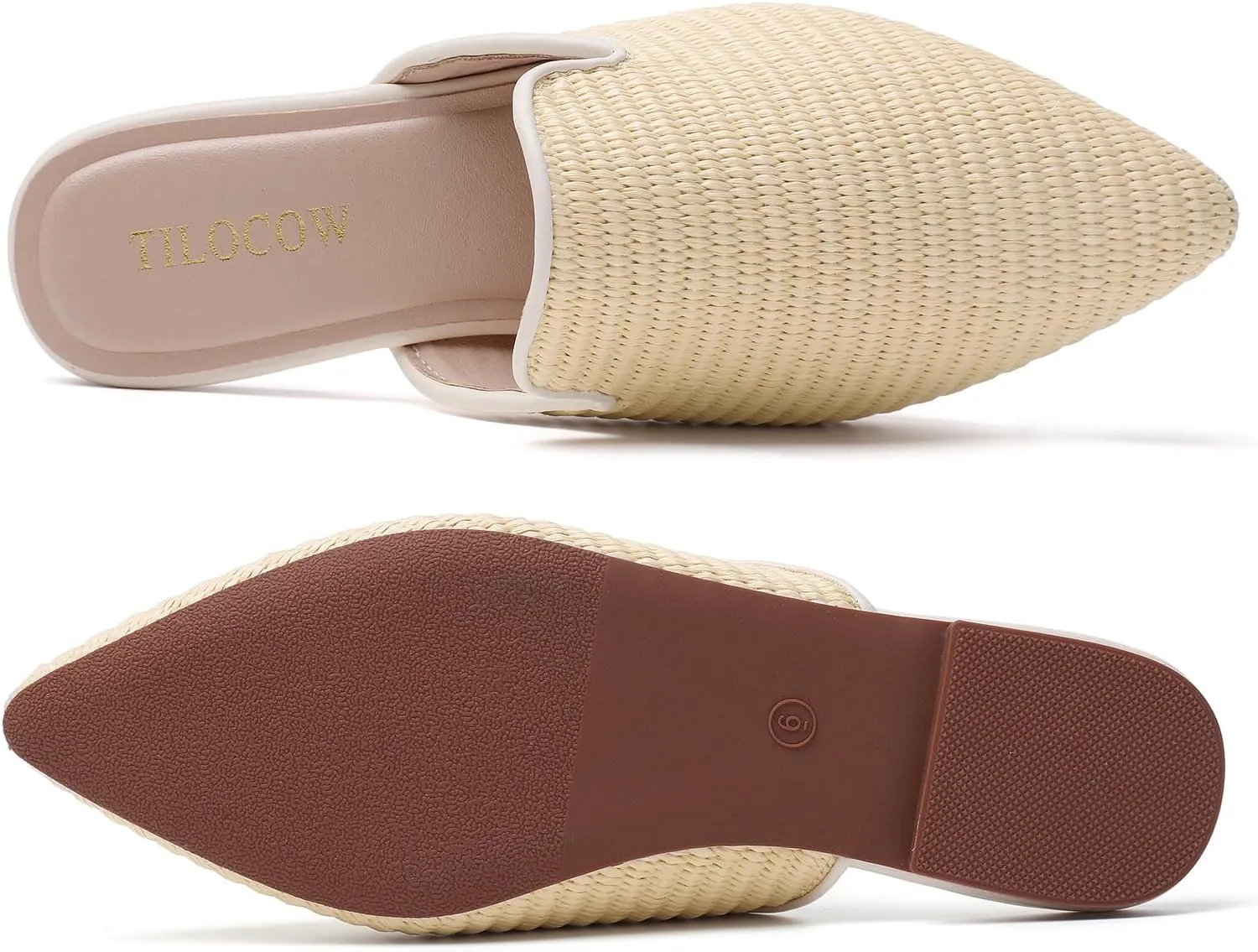 Tilocow Mules for Woman Comfortable Pointed Toe Backless Loafers Flat Mule Business Casual Shoes Slides Slip on