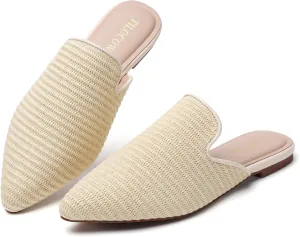 Tilocow Mules for Woman Comfortable Pointed Toe Backless Loafers Flat Mule Business Casual Shoes Slides Slip on