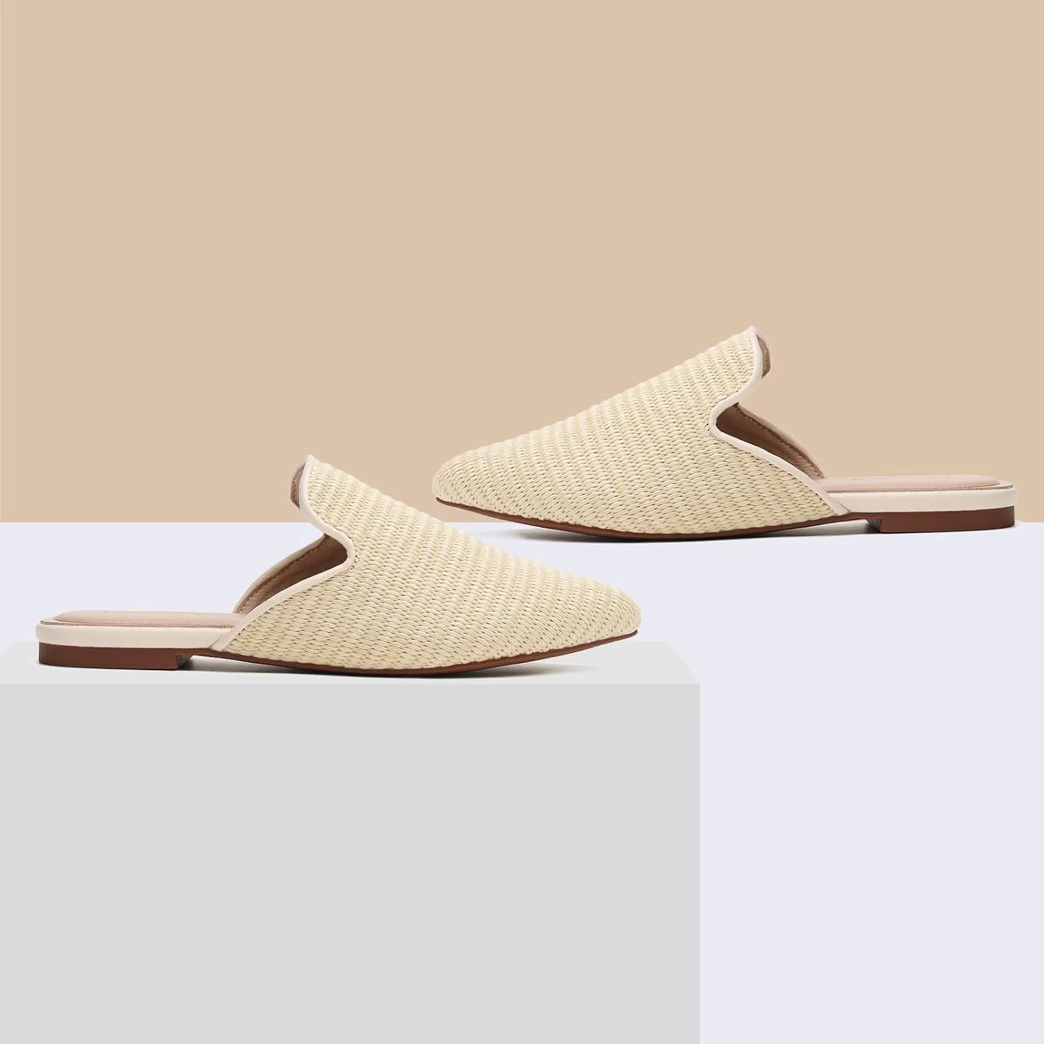 Tilocow Mules for Woman Comfortable Pointed Toe Backless Loafers Flat Mule Business Casual Shoes Slides Slip on